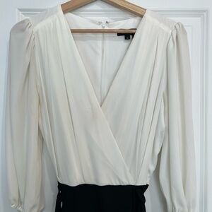 DKNY Cream and Black Wrap Dress w Gold buttons